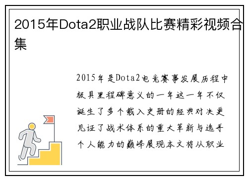 2015年Dota2职业战队比赛精彩视频合集